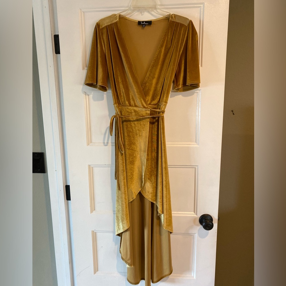 Lulus Gold Velvet Wrap Dress M